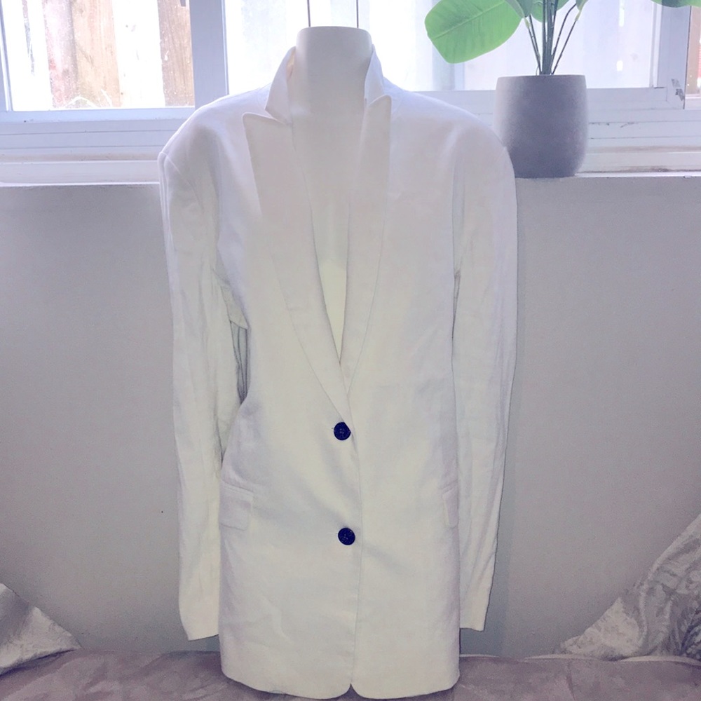 Off white button down linen jacket for women - Picture 1 of 5
